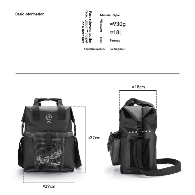 Sacoche de Guidon Vélo Pliant 18L Étanche Nylon
