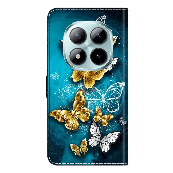 Housse Xiaomi Poco M8 5G / Redmi Note 15 Papillons Dorés sur Bleu