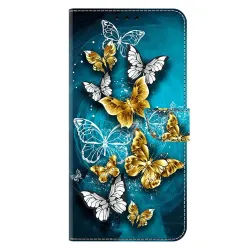 Housse Xiaomi Poco M8 5G / Redmi Note 15 Papillons Dorés sur Bleu