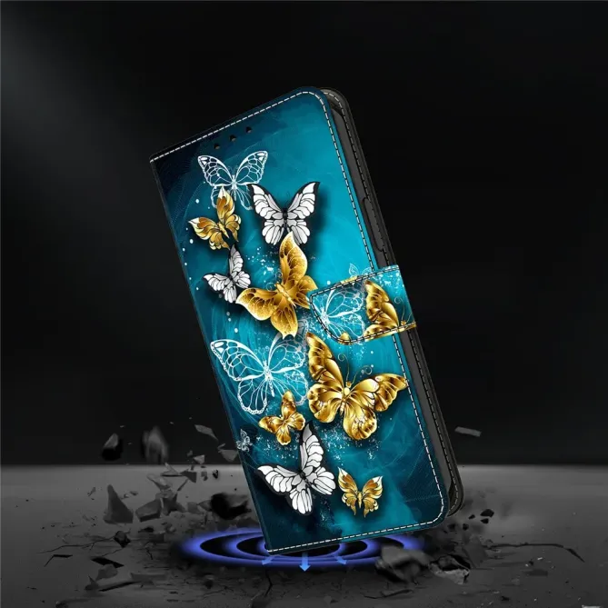Housse Xiaomi Poco M8 5G / Redmi Note 15 Papillons Dorés sur Bleu
