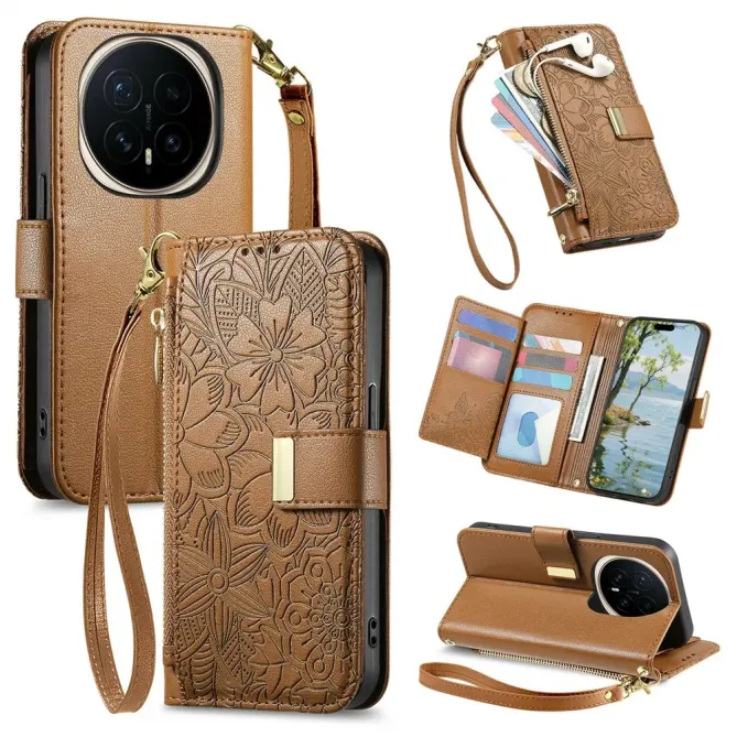 Housse Honor Magic 8 Pro portefeuille floral zippé | FLORE