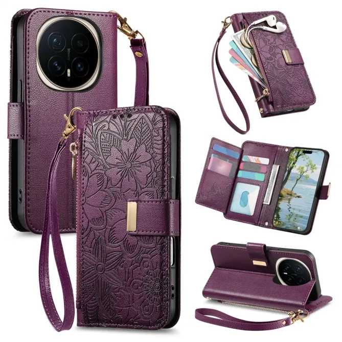 Housse Honor Magic 8 Pro portefeuille floral zippé | FLORE