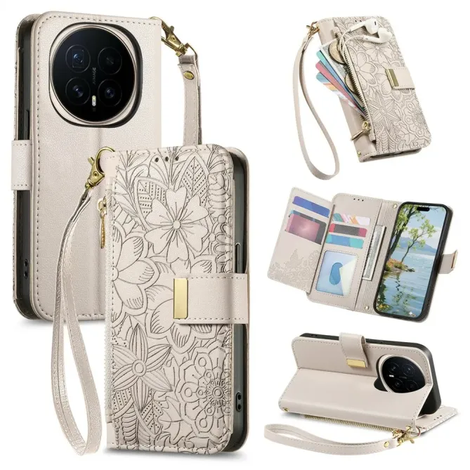 Housse Honor Magic 8 Pro portefeuille floral zippé | FLORE