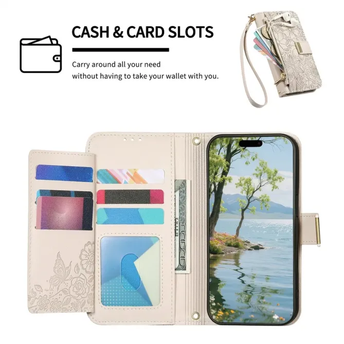 Housse Honor Magic 8 Pro portefeuille floral zippé | FLORE