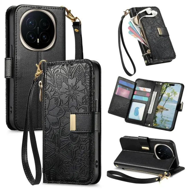 Housse Honor Magic 8 Pro portefeuille floral zippé | FLORE