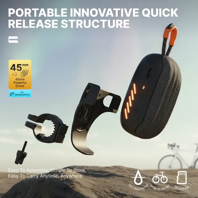 Haut-parleur Bluetooth pour Vélo et Moto IPX7 | Éclairage RGB