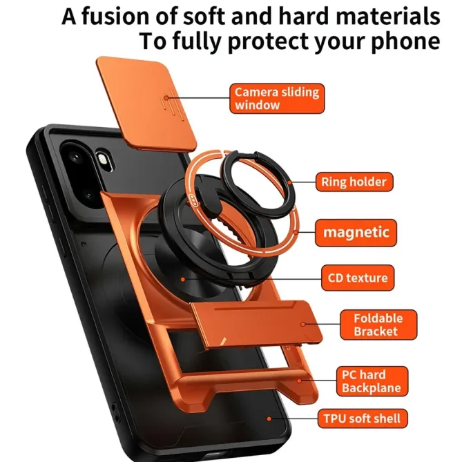 Coque OnePlus 15R Magnétique Anneau Support et Cache Caméra Coulissant