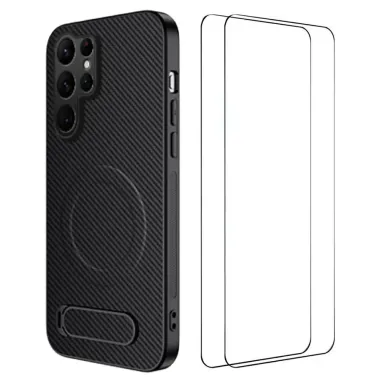 Coque Samsung Galaxy S26 Ultra Magnétique Carbone avec Support et 2 Ve