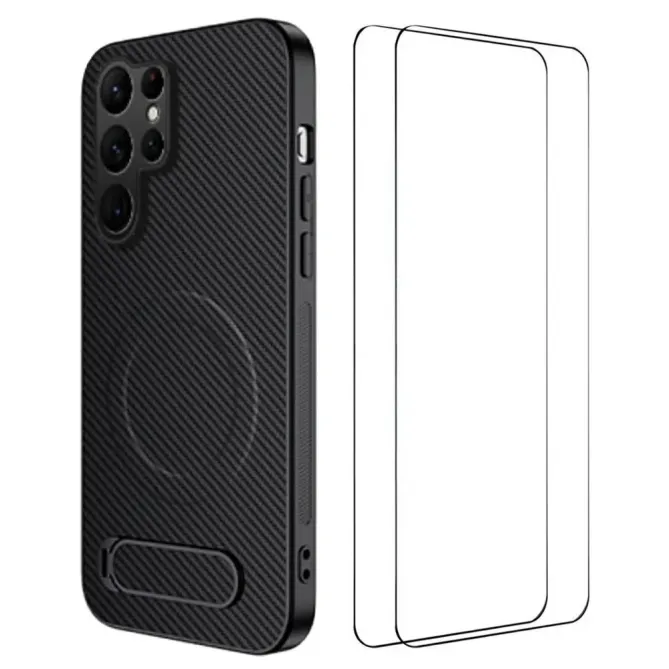 Coque Samsung Galaxy S26 Ultra Magnétique Carbone avec Support et 2 Ve