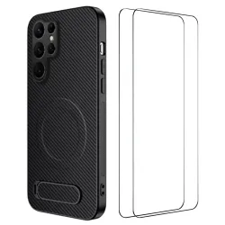 Coque Samsung Galaxy S26 Ultra Magnétique Carbone avec Support et 2 Ve