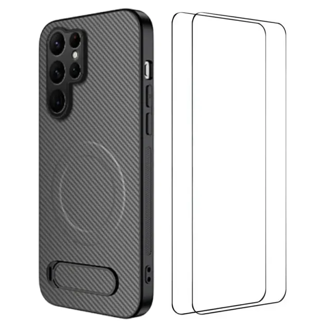 Coque Samsung Galaxy S26 Ultra Magnétique Carbone avec Support et 2 Ve