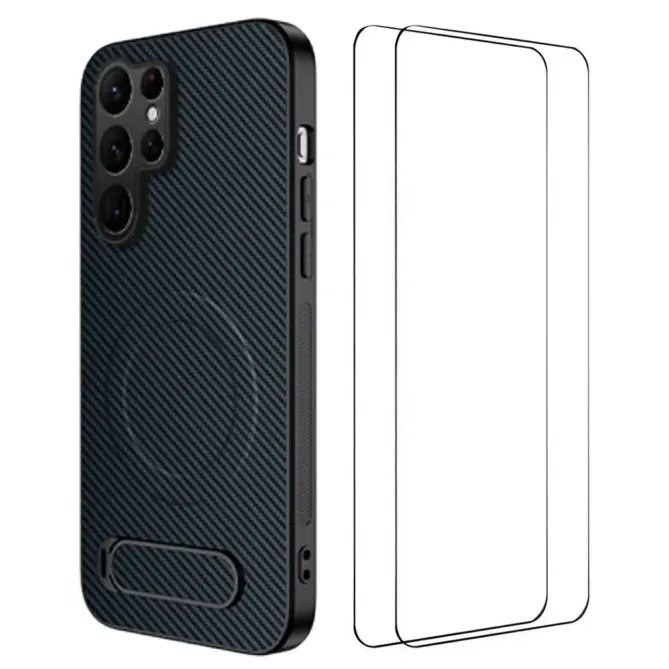 Coque Samsung Galaxy S26 Ultra Magnétique Carbone avec Support et 2 Ve
