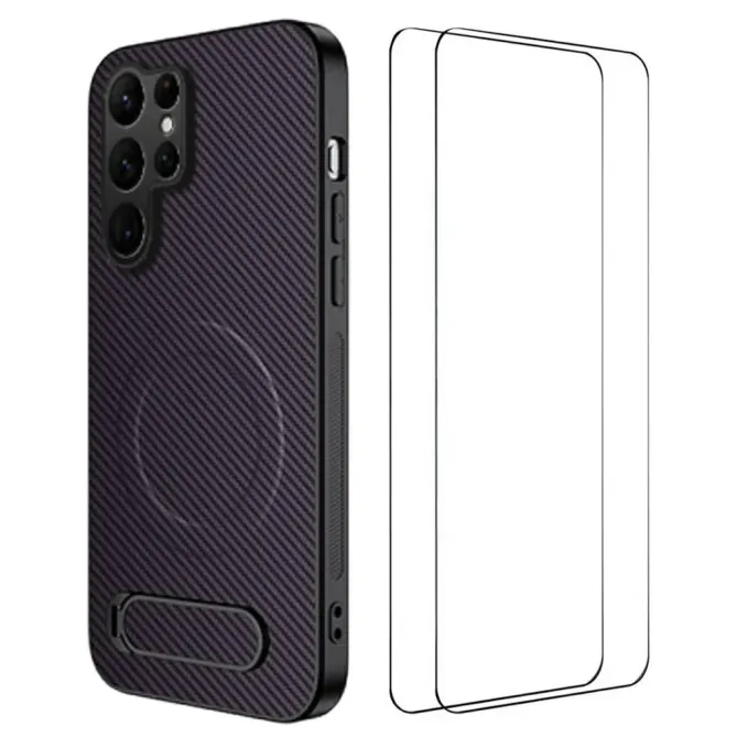 Coque Samsung Galaxy S26 Ultra Magnétique Carbone avec Support et 2 Ve