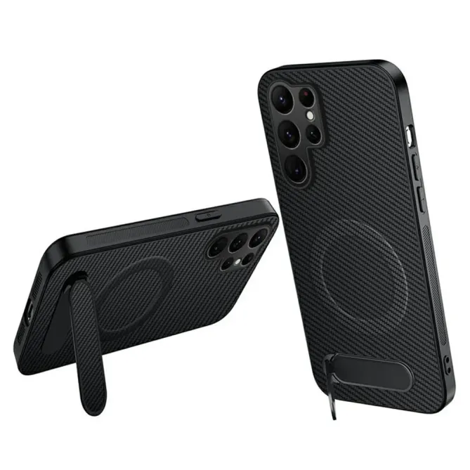 Coque Samsung Galaxy S26 Ultra Magnétique Finition Carbone avec Suppor