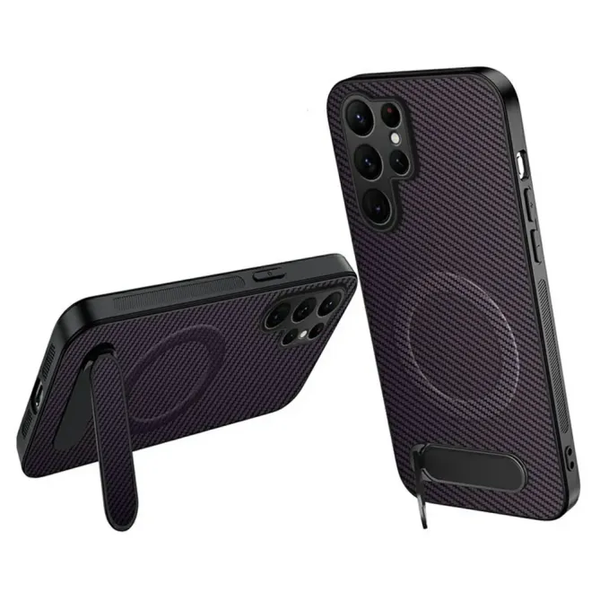 Coque Samsung Galaxy S26 Ultra Magnétique Finition Carbone avec Suppor