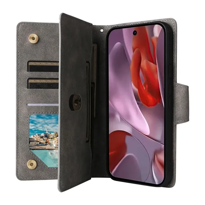 Housse Google Pixel 10a Portefeuille Zippée à Rivets