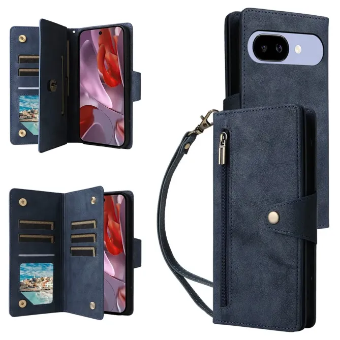 Housse Google Pixel 10a Portefeuille Zippée à Rivets