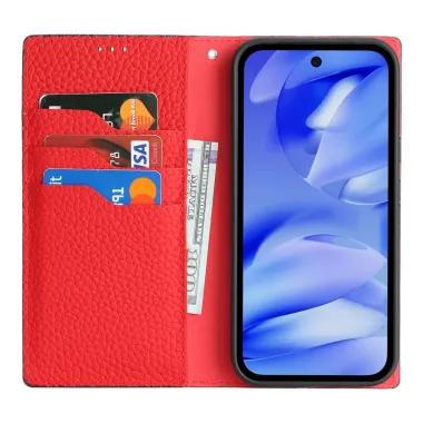 Flip Cover Google Pixel 10a Cuir Véritable Litchi