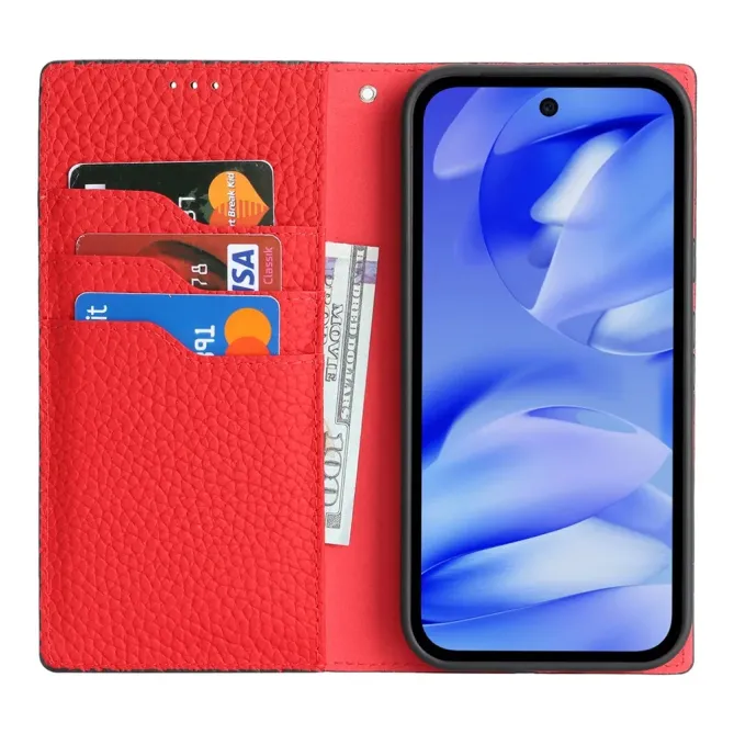 Flip Cover Google Pixel 10a Cuir Véritable Litchi