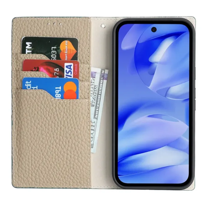 Flip Cover Google Pixel 10a Cuir Véritable Litchi