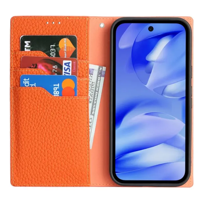 Flip Cover Google Pixel 10a Cuir Véritable Litchi