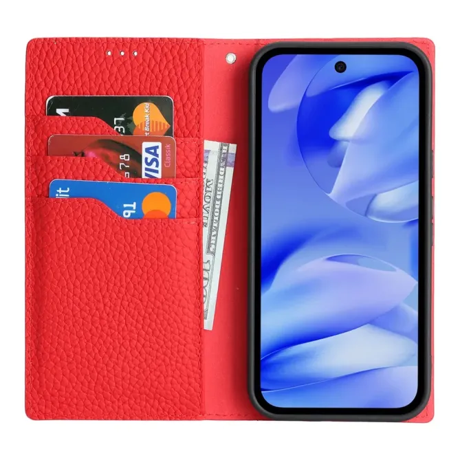 Flip Cover Google Pixel 10a Cuir Véritable Litchi