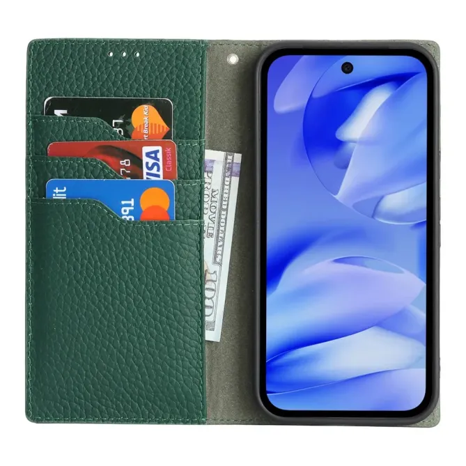 Flip Cover Google Pixel 10a Cuir Véritable Litchi