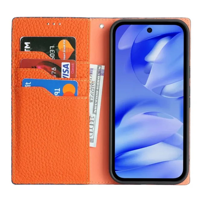 Flip Cover Google Pixel 10a Cuir Véritable Litchi