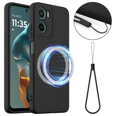 Coque Moto G06 / G06 Power Silicone Liquide Magnétique, Lanière