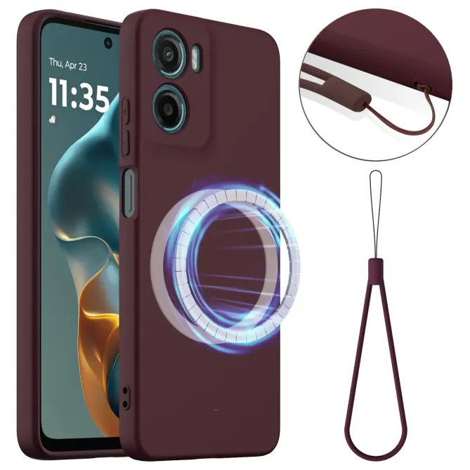Coque Moto G06 / G06 Power Silicone Liquide Magnétique, Lanière