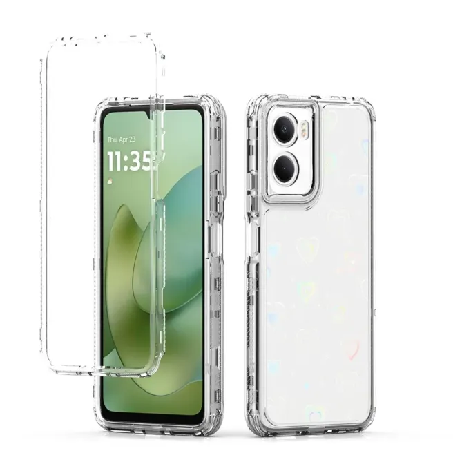 Coque Moto G06 Power / Moto G06 Cœurs Holographiques 3-en-1