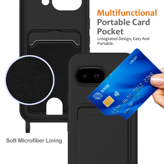 Coque Google Pixel 10a Silicone Liquide à Cordon et Porte-carte