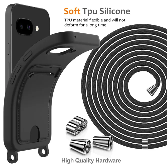 Coque Google Pixel 10a Silicone Liquide à Cordon et Porte-carte