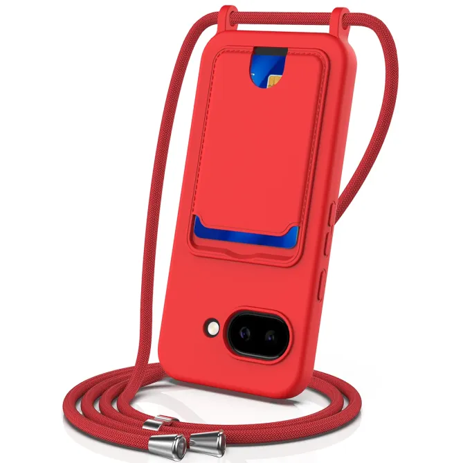 Coque Google Pixel 10a Silicone Liquide à Cordon et Porte-carte