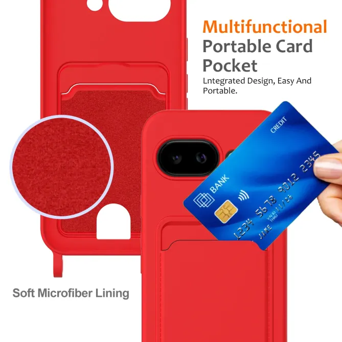 Coque Google Pixel 10a Silicone Liquide à Cordon et Porte-carte