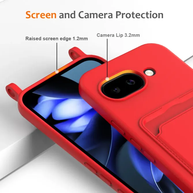 Coque Google Pixel 10a Silicone Liquide à Cordon et Porte-carte