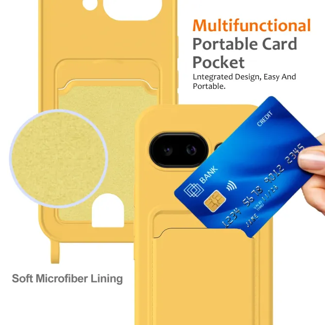 Coque Google Pixel 10a Silicone Liquide à Cordon et Porte-carte