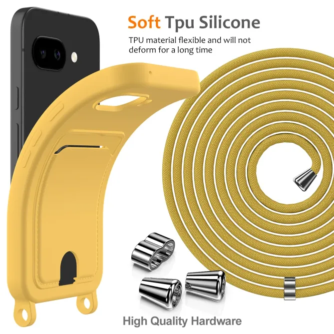 Coque Google Pixel 10a Silicone Liquide à Cordon et Porte-carte