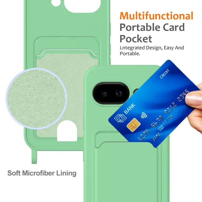 Coque Google Pixel 10a Silicone Liquide à Cordon et Porte-carte