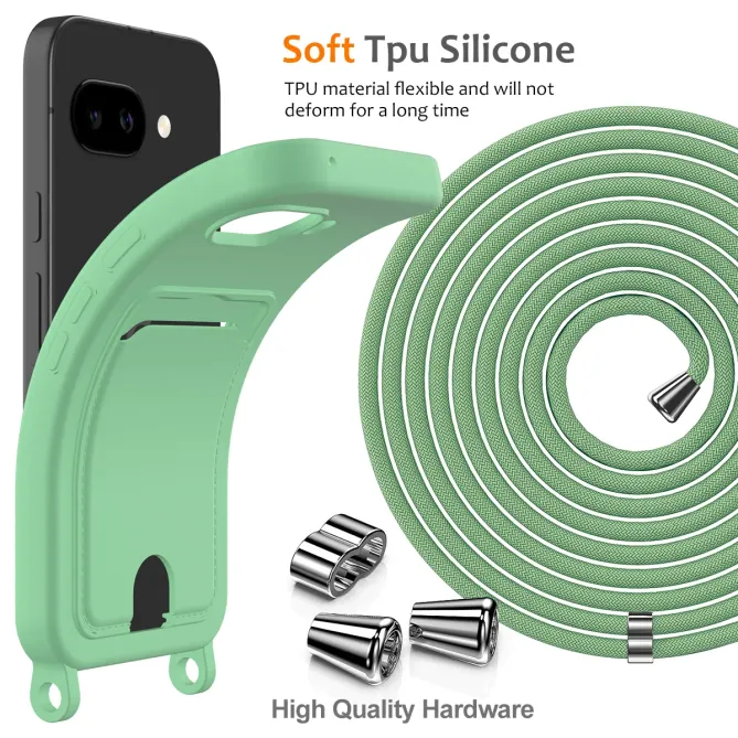Coque Google Pixel 10a Silicone Liquide à Cordon et Porte-carte