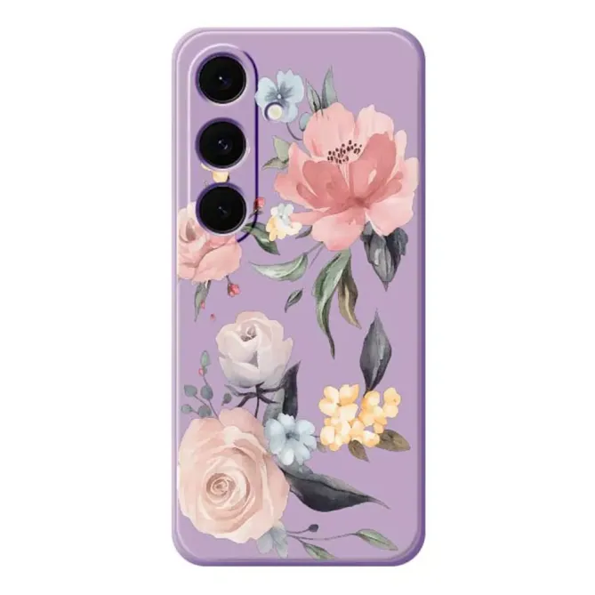 Coque Samsung Galaxy A57 à Motifs Grandes Fleurs et Bords Droits