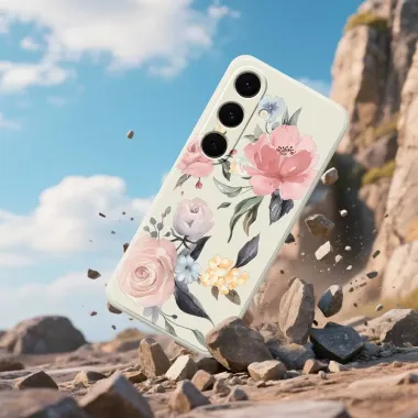 Coque Samsung Galaxy A57 à Motifs Grandes Fleurs et Bords Droits