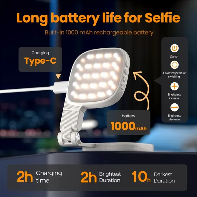 Miroir de Maquillage et Lampe Selfie Magnétique Orientable