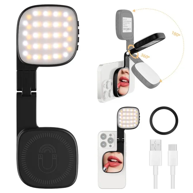 Miroir de Maquillage et Lampe Selfie Magnétique Orientable
