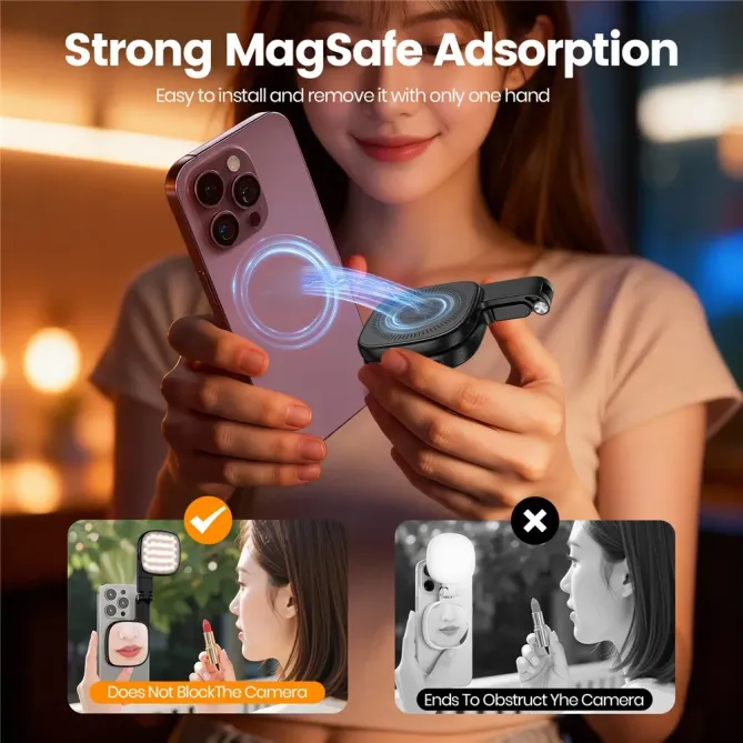Miroir de Maquillage et Lampe Selfie Magnétique Orientable