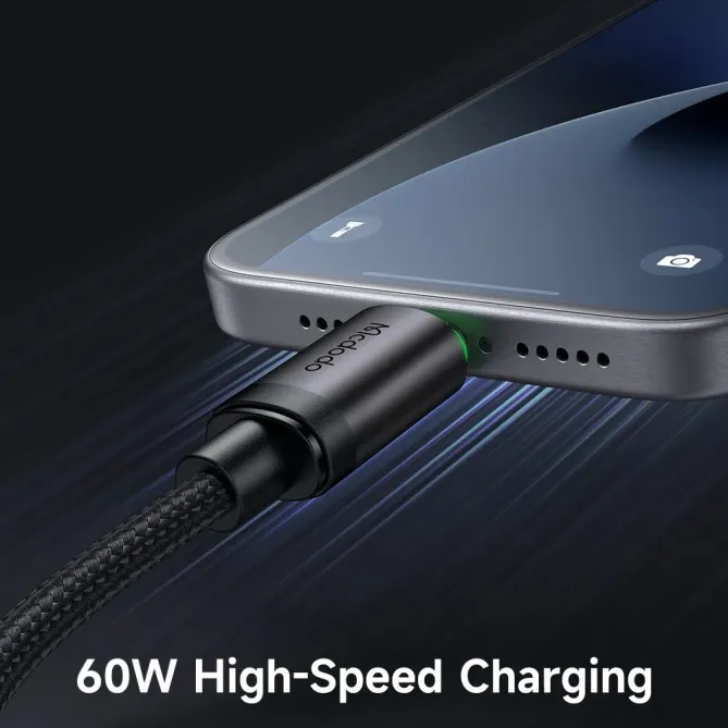 CA-4411 Câble USB-C vers USB-C 3m Charge Rapide 60W avec LED - Noir