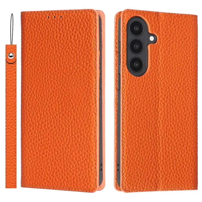 Flip Cover Samsung Galaxy S26+ Cuir Véritable Litchi