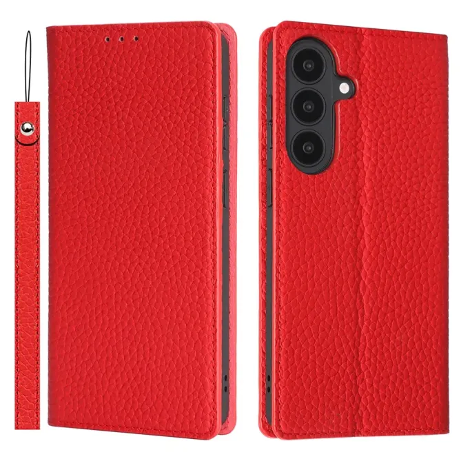 Flip Cover Samsung Galaxy S26+ Cuir Véritable Litchi
