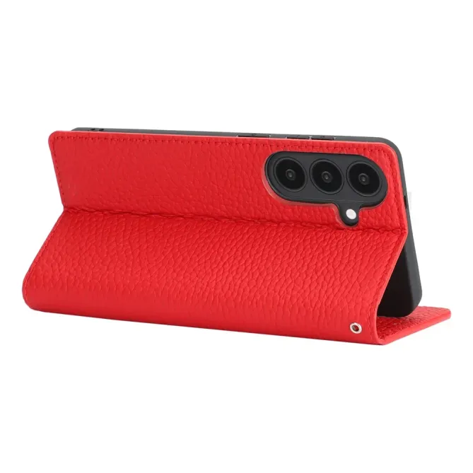 Flip Cover Samsung Galaxy S26+ Cuir Véritable Litchi