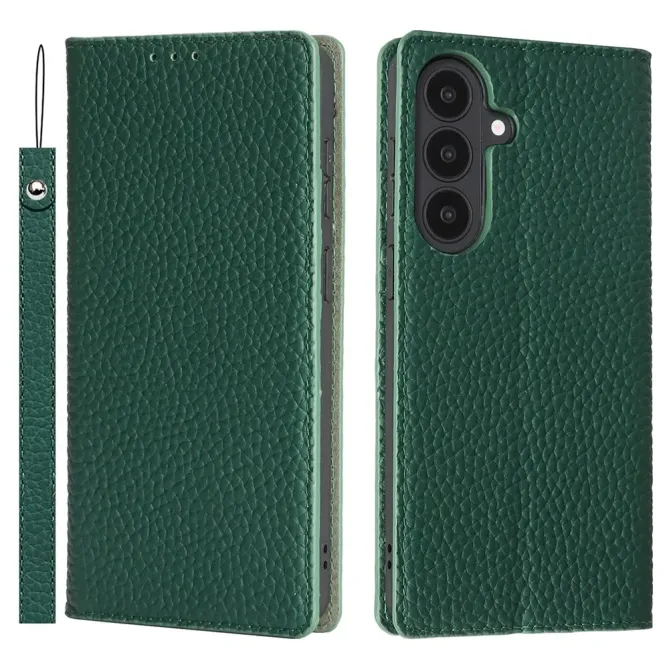 Flip Cover Samsung Galaxy S26+ Cuir Véritable Litchi